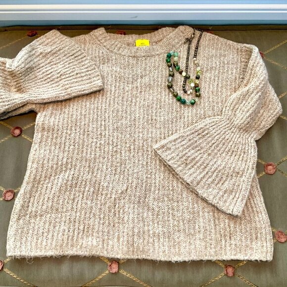 Roller Rabbit Sweater Tan Marled Rib Knit Wool Blend Flare Sleeves (M/L) - Picture 2 of 7